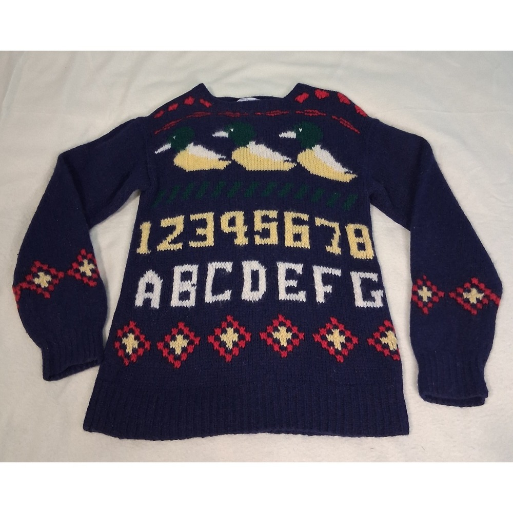 Grannycore VTG Deans Of Scotland Wool Sweater Womens Size 38 Mallard duck‎ ABC